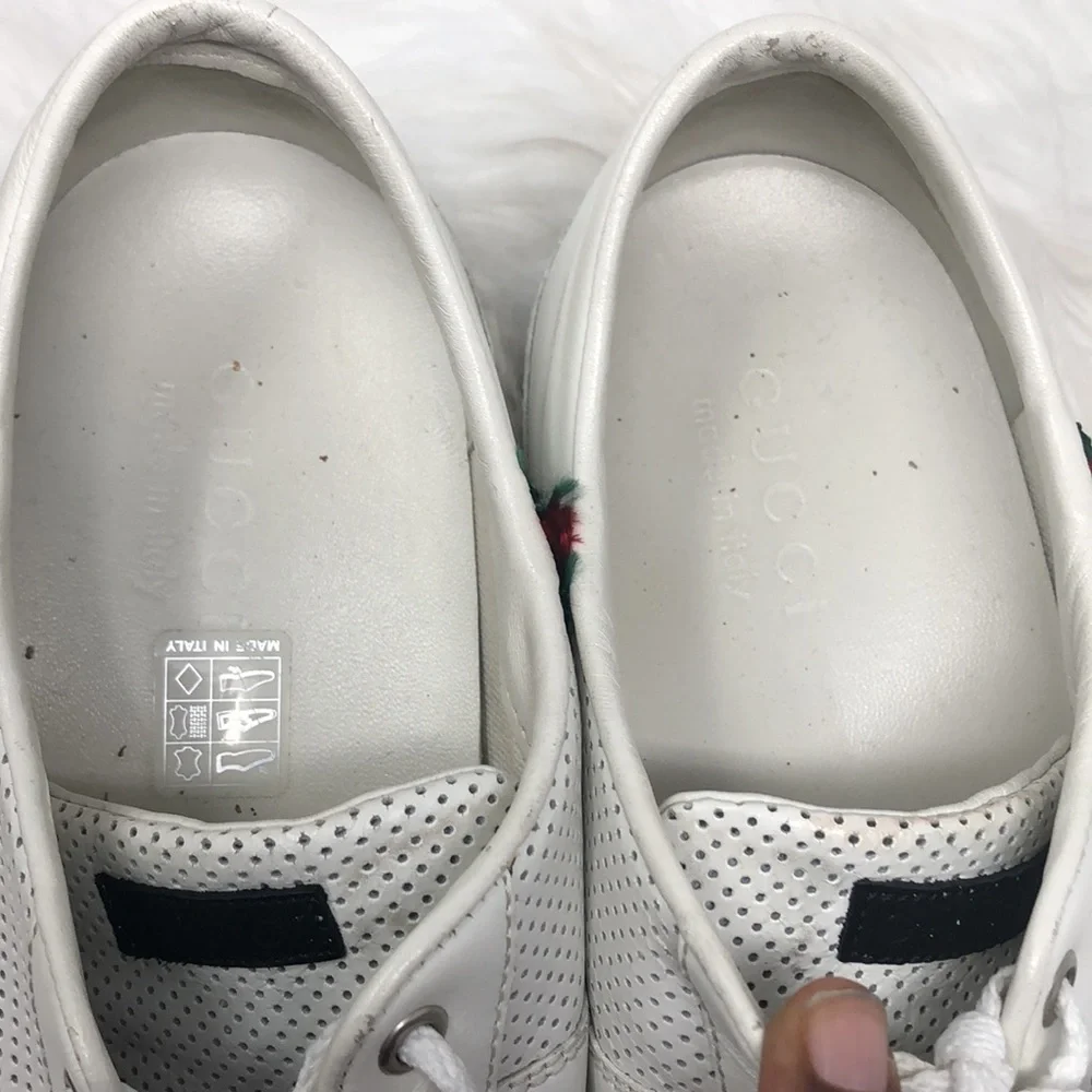 Vintage Gucci Perforated Leather Web Stripe Sneakers White Men's 7.5G US 8–8.5